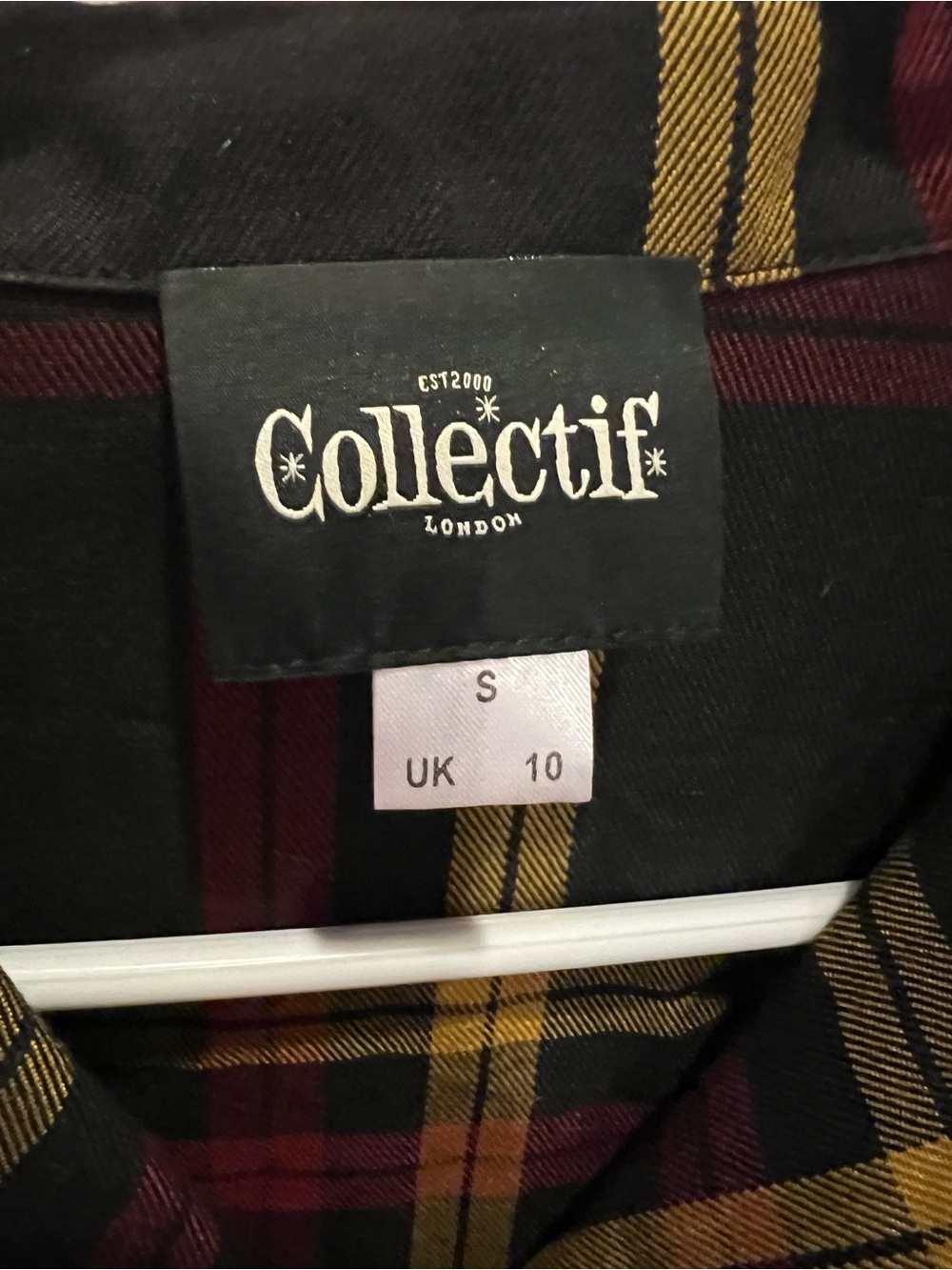 Collectif Plaid Shirt Dress in Black, Maroon & Mustard